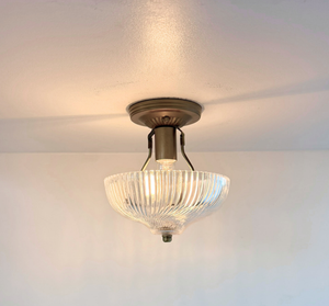 Ribbed Glass Bowl Semi Flush Mount Light