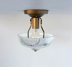 Ribbed Glass Bowl Semi Flush Mount Light