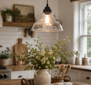 Vintage Clear Glass Stepped Dome Pendant Light