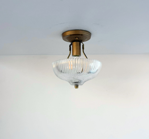 Ribbed Glass Bowl Semi Flush Mount Light