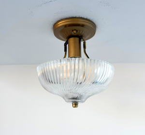 Ribbed Glass Bowl Semi Flush Mount Light