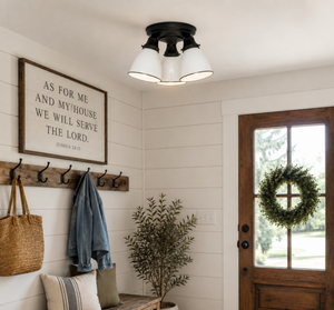 Petite White Enamel Trio Ceiling Light