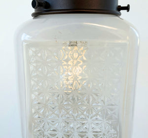 Vintage Diamond-Pattern Square Glass Pendant Light