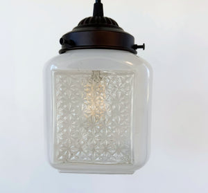 Vintage Diamond-Pattern Square Glass Pendant Light
