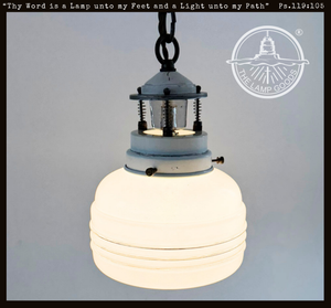 Industrial Milk Glass Utility Pendant Light