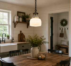 Industrial Milk Glass Utility Pendant Light