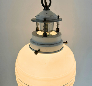 Industrial Milk Glass Utility Pendant Light