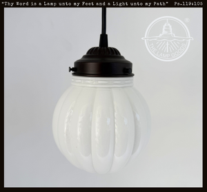 Milk Glass Small Ribbed Globe Pendant Light