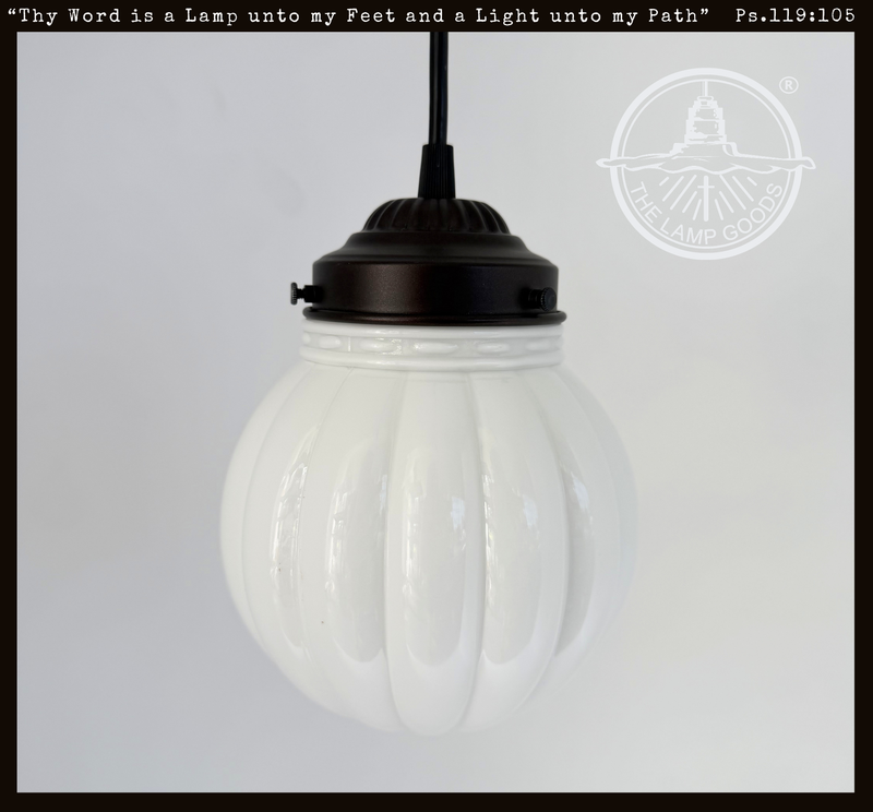 Milk Glass Small Ribbed Globe Pendant Light