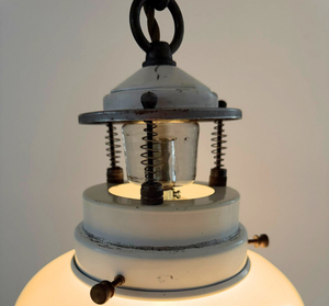 Industrial Milk Glass Utility Pendant Light