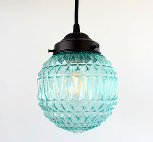 Rare Blue Diamond Cut Globe Pendant Light | 6" Width - The Lamp Goods