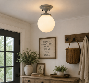 Modern Milk Glass GREY Ceiling Light Fixture of 8" Opal Glass Globe
