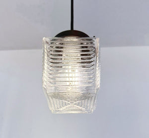 Vintage Ribbed Square Holophane Pendant Light