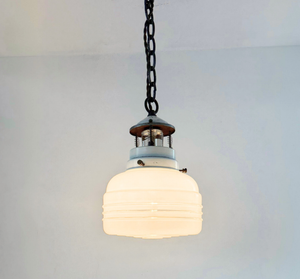 Industrial Milk Glass Utility Pendant Light