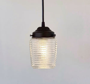 Vintage Ribbed Square Holophane Pendant Light
