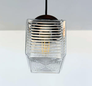 Vintage Ribbed Square Holophane Pendant Light