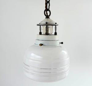 Industrial Milk Glass Utility Pendant Light