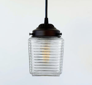 Vintage Ribbed Square Holophane Pendant Light