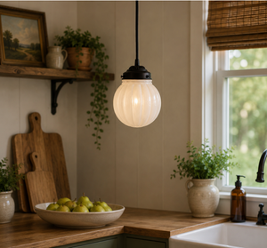 Milk Glass Small Ribbed Globe Pendant Light