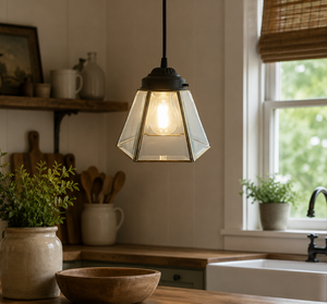 Large Brass and Glass Pendant Light