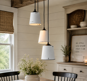 Farmhouse White Barn Distressed Trio Pendant