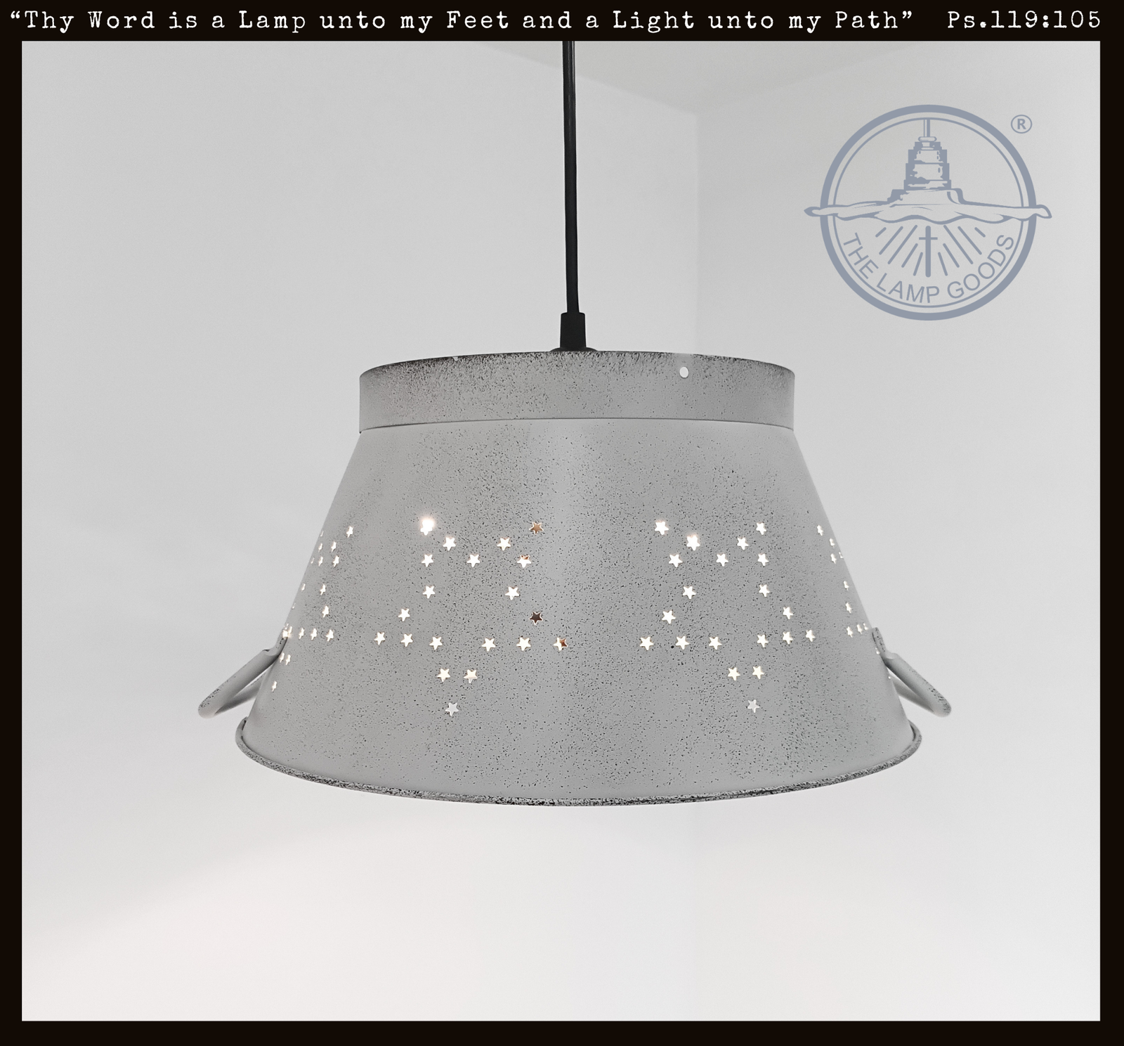 White Punctured Tin Star 15" Pendant