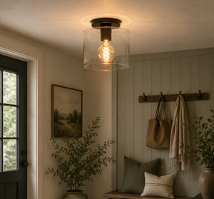 Modern Farmhouse Clear Glass Cylinder Flush Mount Light