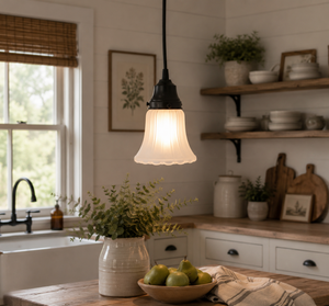 Frosted Simple Rib Scallop Edge Pendant Light