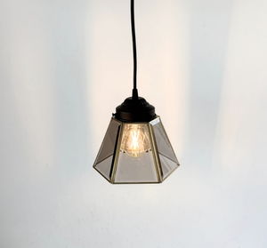 Vintage Brass & Smoked Glass Geometric Pendant Light — handcrafted USA-made lighting