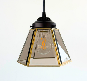 Vintage Brass & Smoked Glass Geometric Pendant Light — detail view
