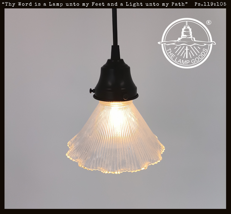 Rare Holophane Ruffle Clear Glass Pendant Light
