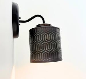 Small Industrial Hexline Metal Bronze Accent Wall Sconce - The Lamp Goods