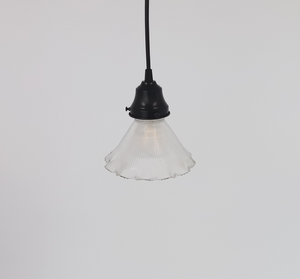 Rare Holophane Ruffle Clear Glass Pendant Light