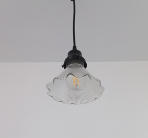 Rare Holophane Ruffle Clear Glass Pendant Light