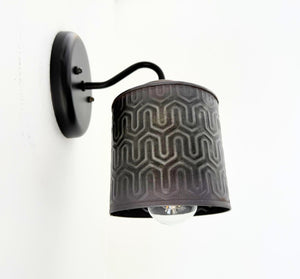 Small Industrial Hexline Metal Bronze Accent Wall Sconce - The Lamp Goods