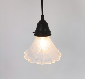 Rare Holophane Ruffle Clear Glass Pendant Light