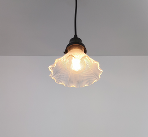 Rare Holophane Ruffle Clear Glass Pendant Light