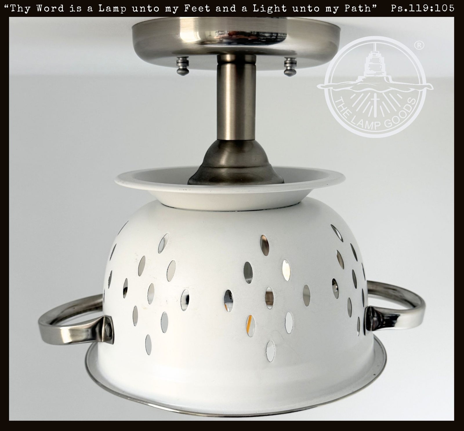 White Enamel Farmhouse Colander Ceiling Light | The Lamp Goods