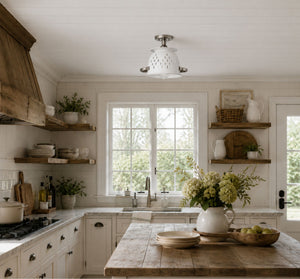 White Enamel Farmhouse Colander Ceiling Light
