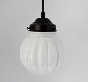 Milk Glass Small Ribbed Globe Pendant Light