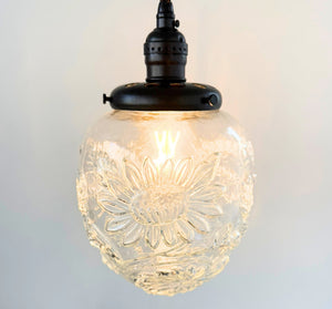 Vintage Sunflower Daisy Pressed Glass Pendant - The Lamp Goods