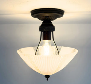 1940’s Floral Panel Ribbed Glass Ceiling Fixture