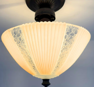 1940’s Floral Panel Ribbed Glass Ceiling Fixture