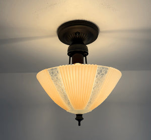 1940’s Floral Panel Ribbed Glass Ceiling Fixture