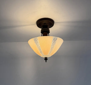 1940’s Floral Panel Ribbed Glass Ceiling Fixture