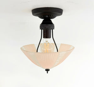 1940’s Floral Panel Ribbed Glass Ceiling Fixture