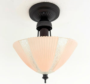 1940’s Floral Panel Ribbed Glass Ceiling Fixture