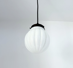 Milk Glass Small Ribbed Globe Pendant Light