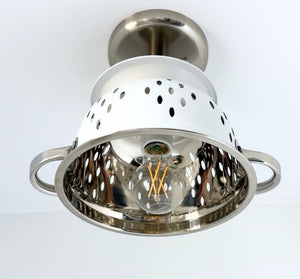White Enamel Farmhouse Colander Ceiling Light