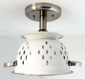 White Enamel Farmhouse Colander Ceiling Light